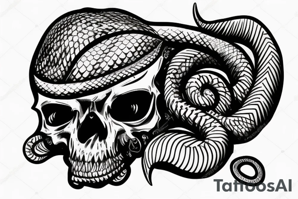 a wounded snake in a skull tattoo idea