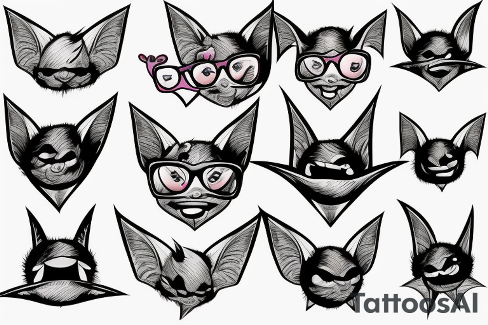 smiling bat in glasses tattoo idea