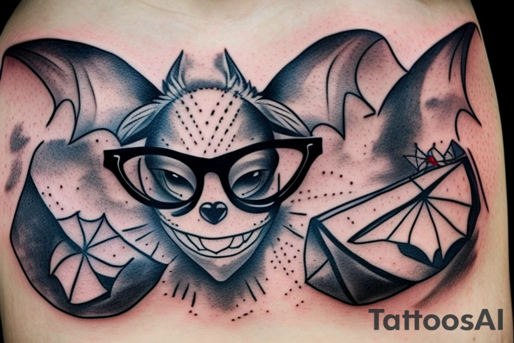 smiling bat in glasses tattoo idea
