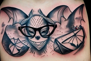 smiling bat in glasses tattoo idea
