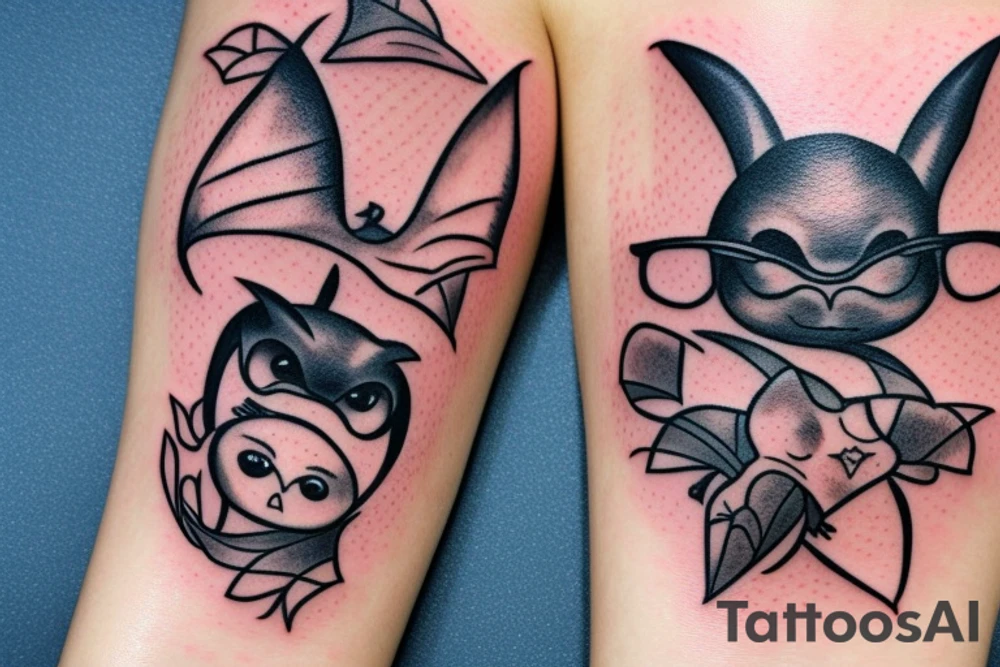 smiling bat in glasses tattoo idea