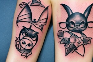 smiling bat in glasses tattoo idea