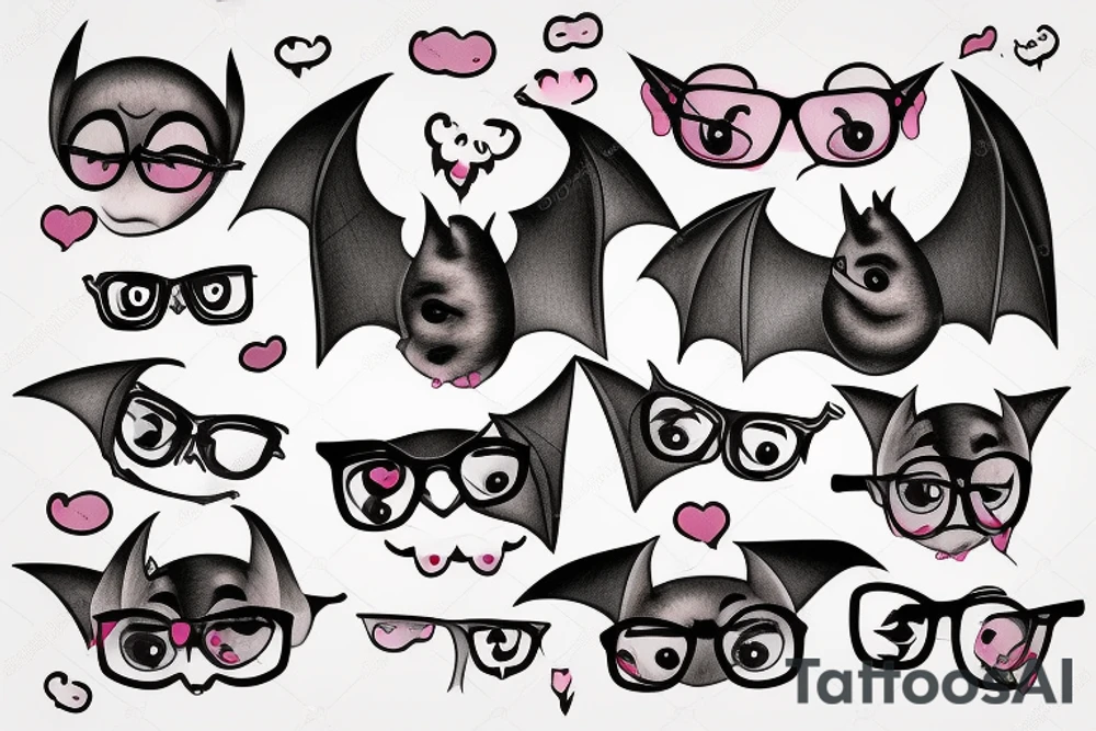 hanging smiling bat with glasses tattoo idea