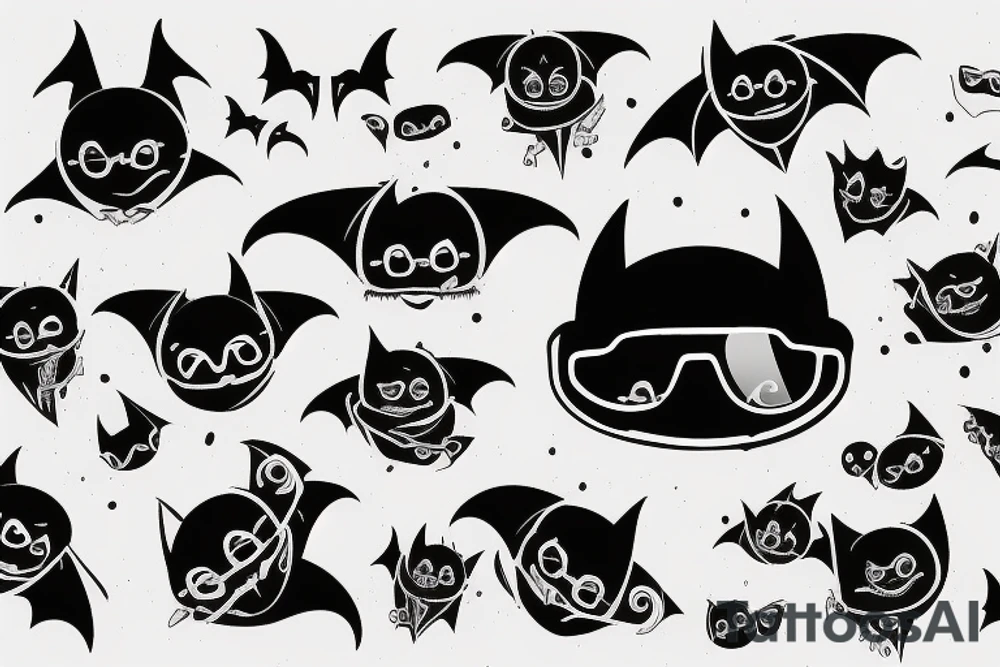 hanging smiling bat with glasses tattoo idea