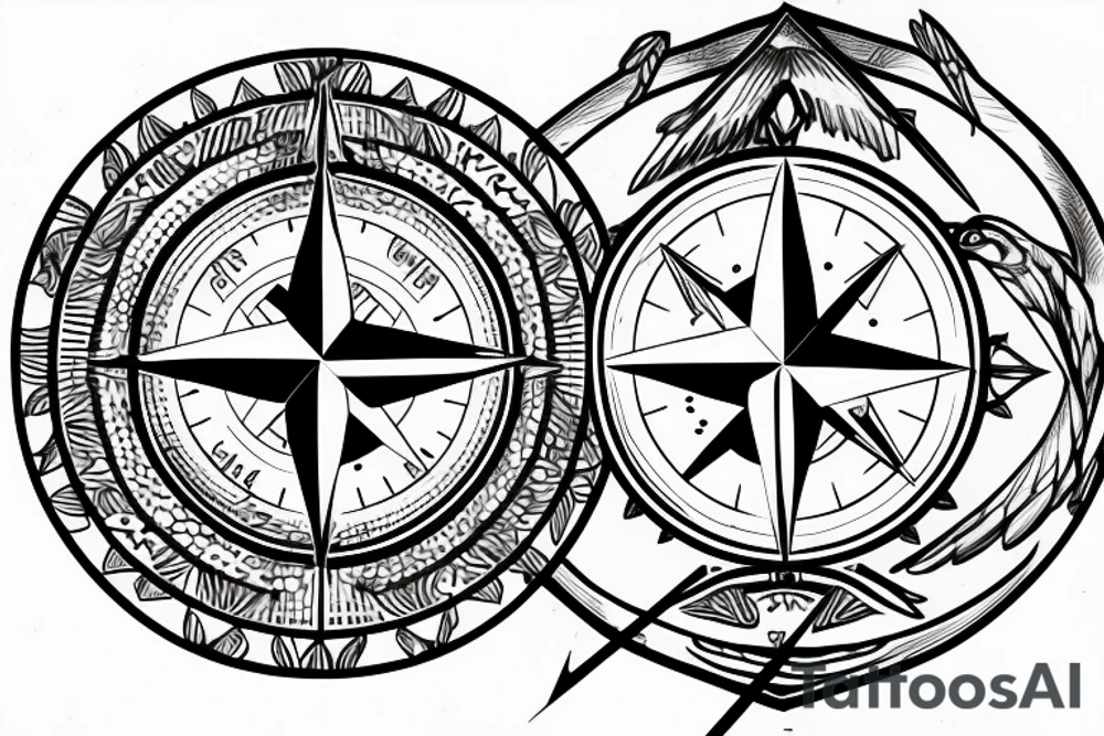Compass with a hawk pointing north tattoo idea
