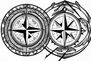 Compass with a hawk pointing north tattoo idea