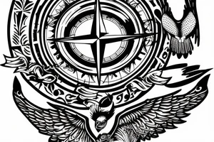Compass with a hawk pointing north tattoo idea