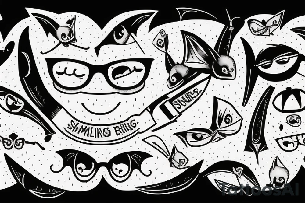 hanging smiling bat with glasses tattoo idea
