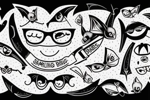 hanging smiling bat with glasses tattoo idea