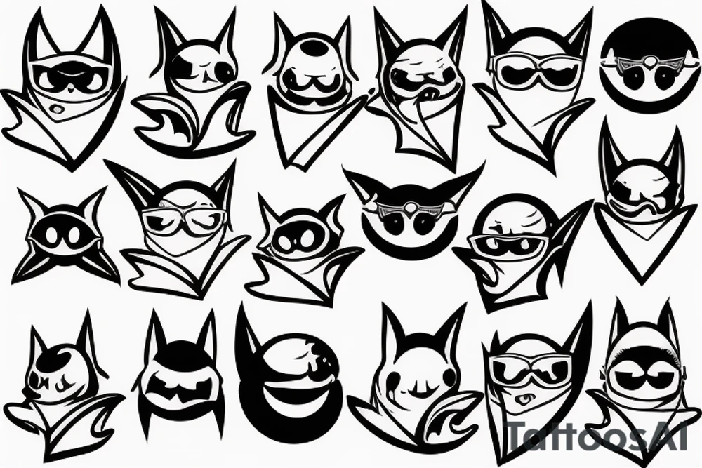 hanging smiling bat with glasses tattoo idea