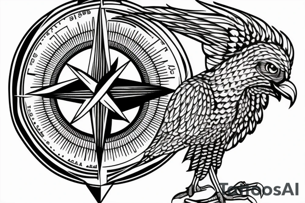 Compass with a hawk stretched out over North tattoo idea