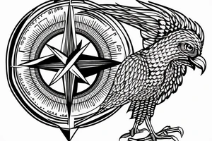 Compass with a hawk stretched out over North tattoo idea