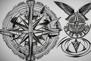 Compass with a hawk stretched out over North tattoo idea