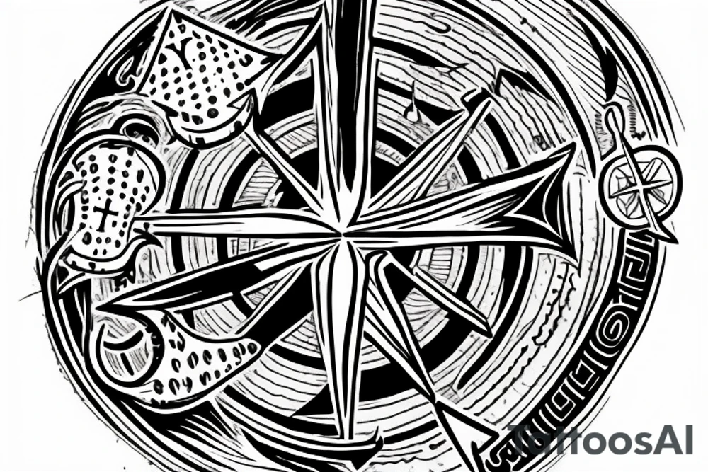 Lake, Compass, Anchor tattoo idea