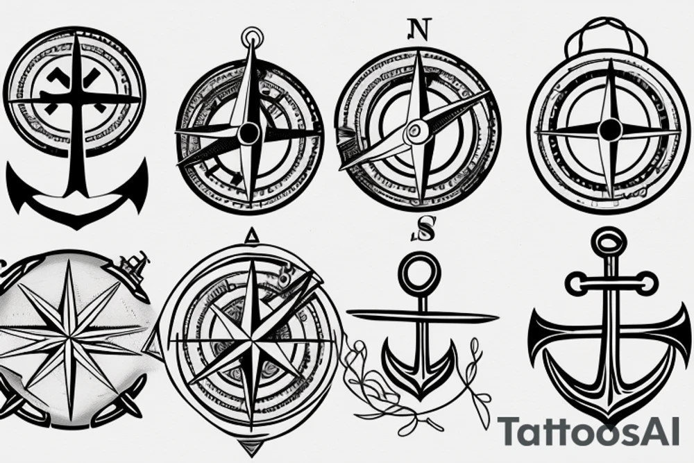 Lake, Compass, Anchor tattoo idea