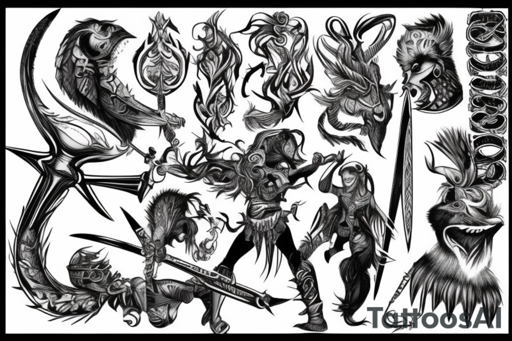 Warrior fighting on arm tattoo idea