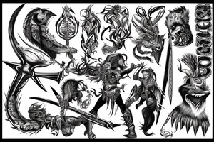 Warrior fighting on arm tattoo idea
