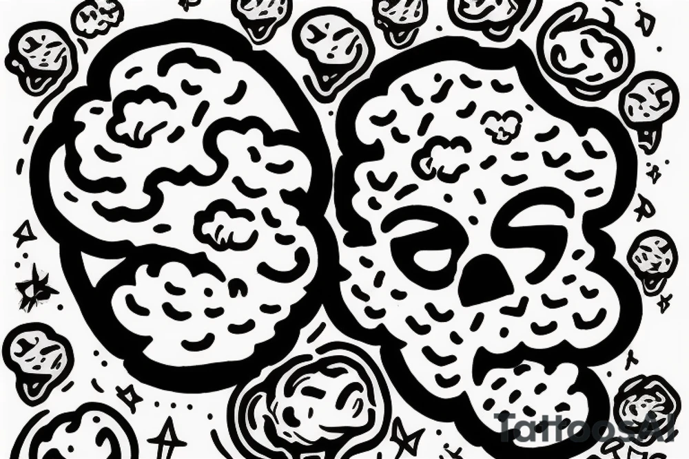 Head with brains and clouds, anxiety, overthinking tattoo idea