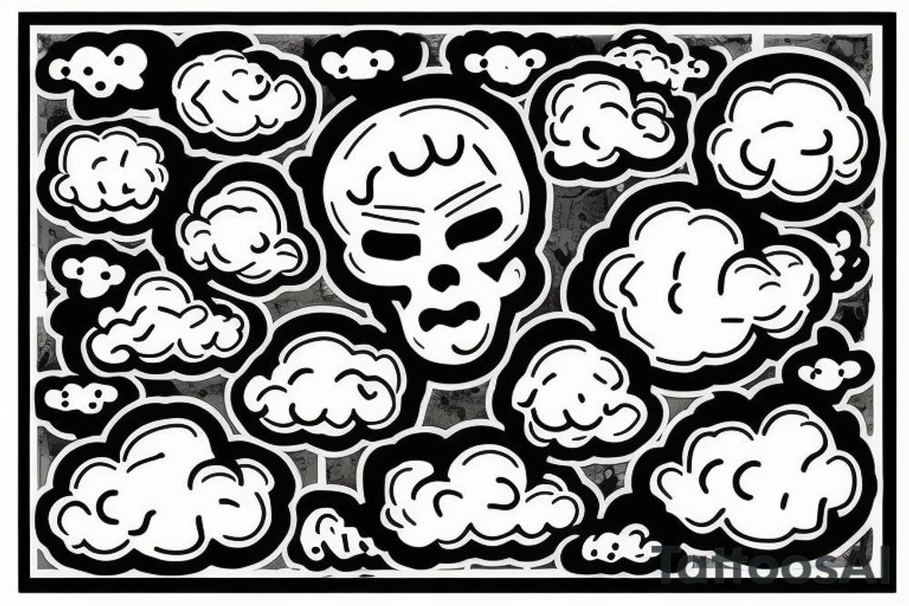 Head with brains and clouds tattoo idea