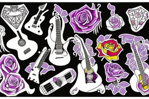 Collage of guitar, rose, the number 11, Amethyst gem, and comedy tattoo idea