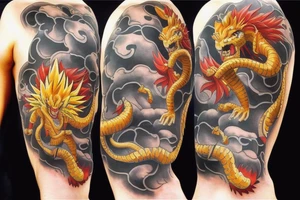 Shenron fighting with a lion tattoo idea