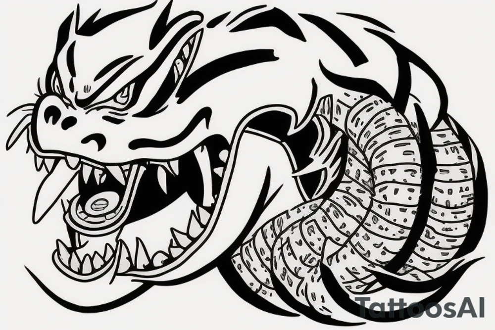 Shenron fighting with a lion tattoo idea