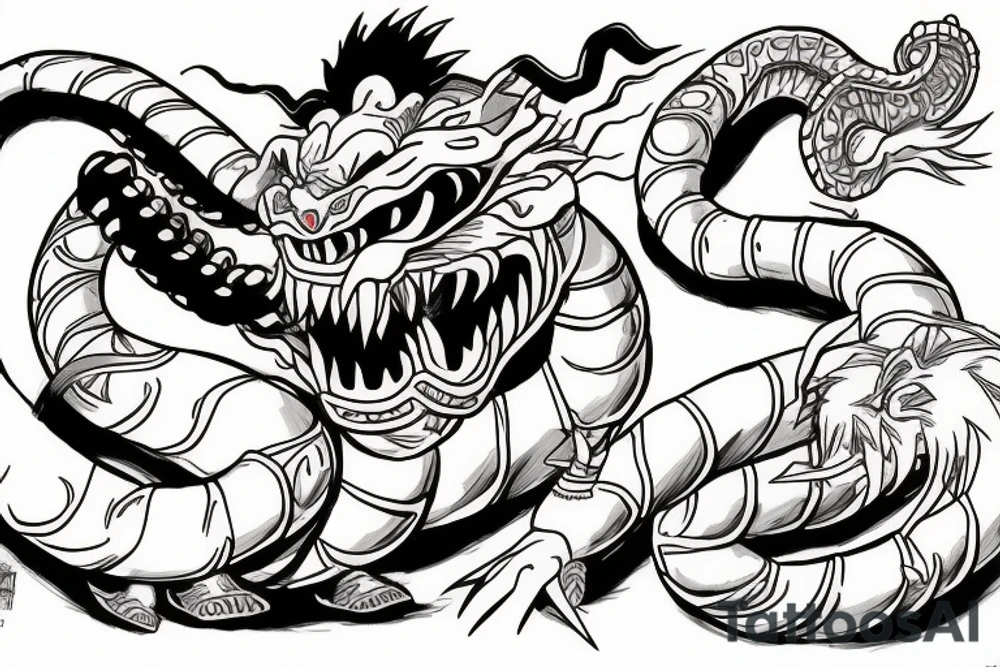 Shenron fighting with a lion tattoo idea