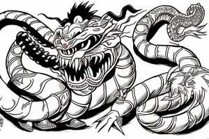 Shenron fighting with a lion tattoo idea