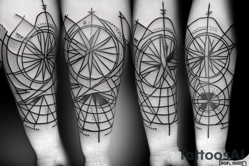 Minimalistic, Compass in middle, arrow through the compass, 4 seasons shown on compass, rope around arrow tattoo idea