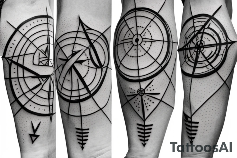 Minimalistic, Compass in middle, arrow through the compass, 4 seasons shown on compass, rope around arrow tattoo idea