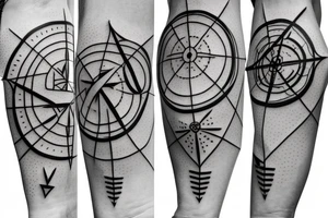 Minimalistic, Compass in middle, arrow through the compass, 4 seasons shown on compass, rope around arrow tattoo idea