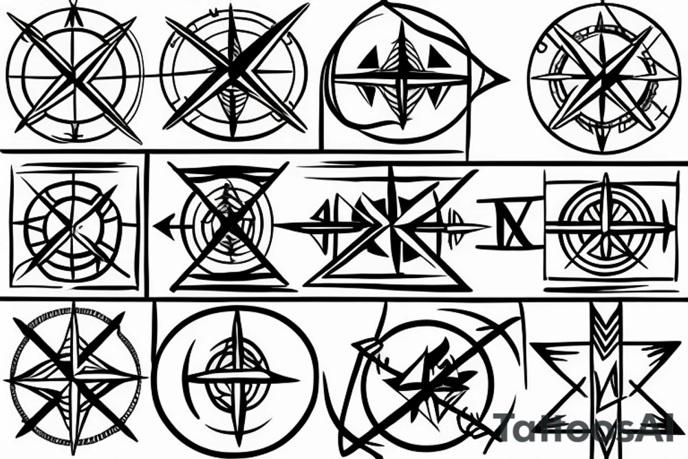 Minimalistic, Compass in middle, arrow through the compass, 4 seasons shown on compass, rope around arrow tattoo idea