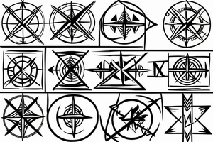 Minimalistic, Compass in middle, arrow through the compass, 4 seasons shown on compass, rope around arrow tattoo idea