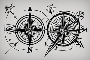 Minimalistic, Compass in middle, arrow through the compass, 4 seasons shown on compass, rope around arrow tattoo idea