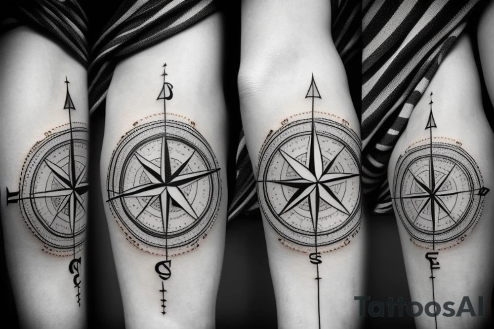 Compass in middle, arrow through the compass, 4 seasons shown on compass, rope around arrow tattoo idea Compass in middle, arrow through the compass, 4 seasons shown on compass, rope around arrow tattoo idea