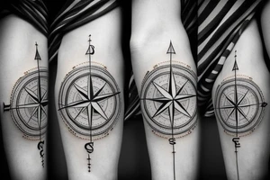 Compass in middle, arrow through the compass, 4 seasons shown on compass, rope around arrow tattoo idea