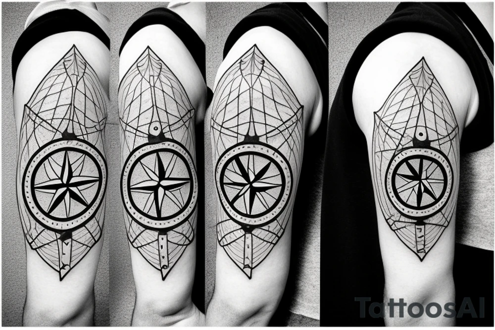 Compass in middle, arrow through the compass, 4 seasons shown on compass, rope around arrow tattoo idea