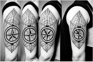 Compass in middle, arrow through the compass, 4 seasons shown on compass, rope around arrow tattoo idea