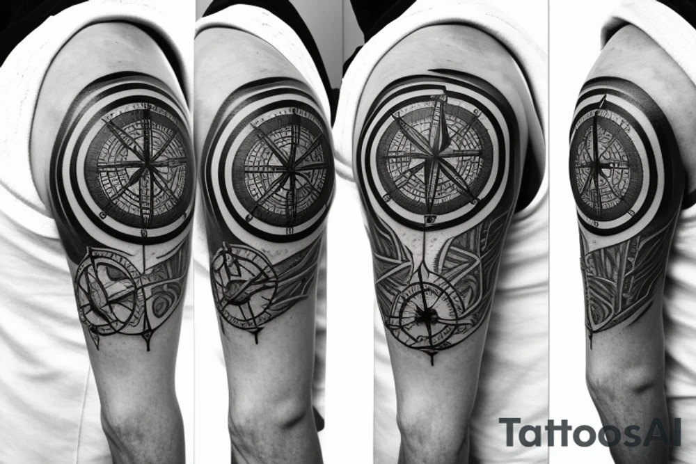 Compass with four seasons, arrow through the compass, rope around tattoo idea