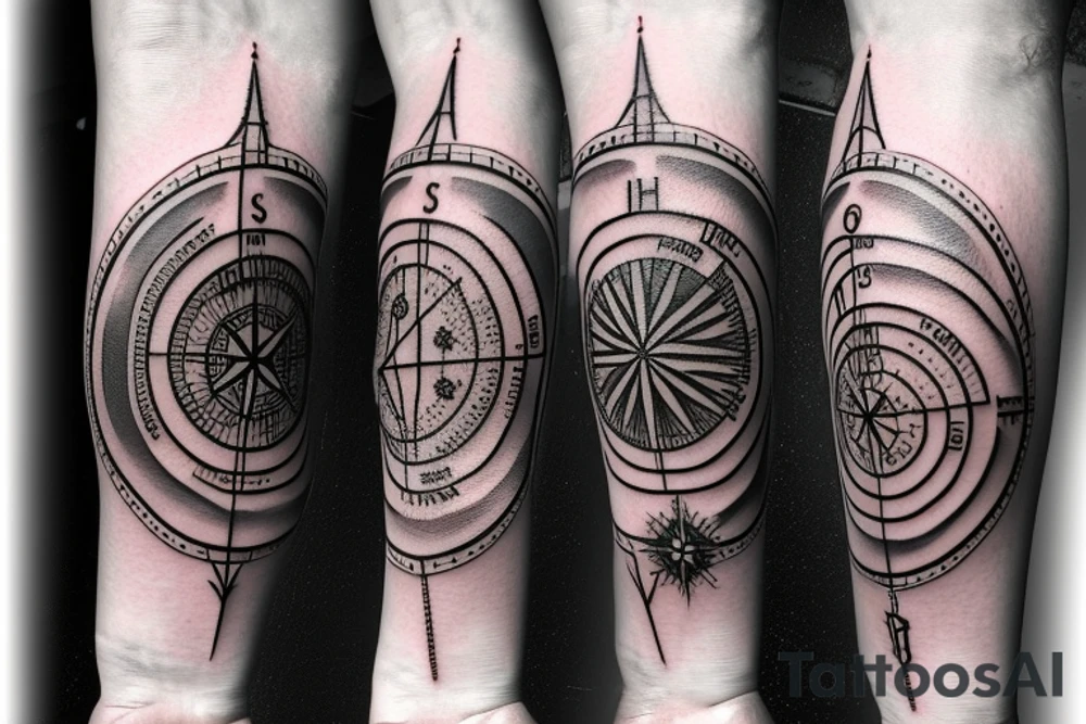Compass with four seasons, arrow through the compass, rope around tattoo idea