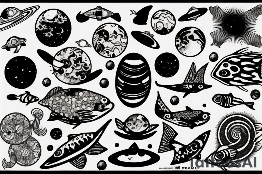 space; planets and fish tattoo idea