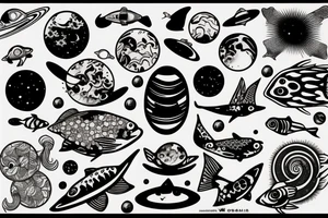 space; planets and fish tattoo idea