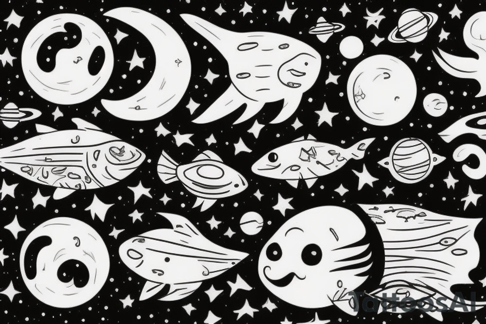 space; planets and fish tattoo idea