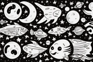 space; planets and fish tattoo idea