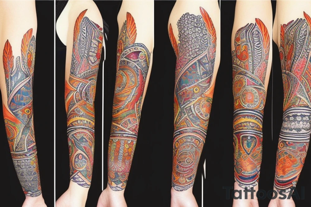 Watercolor tribal sleeve elegant ohm fenix tattoo idea