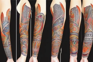 Watercolor tribal sleeve elegant ohm fenix tattoo idea
