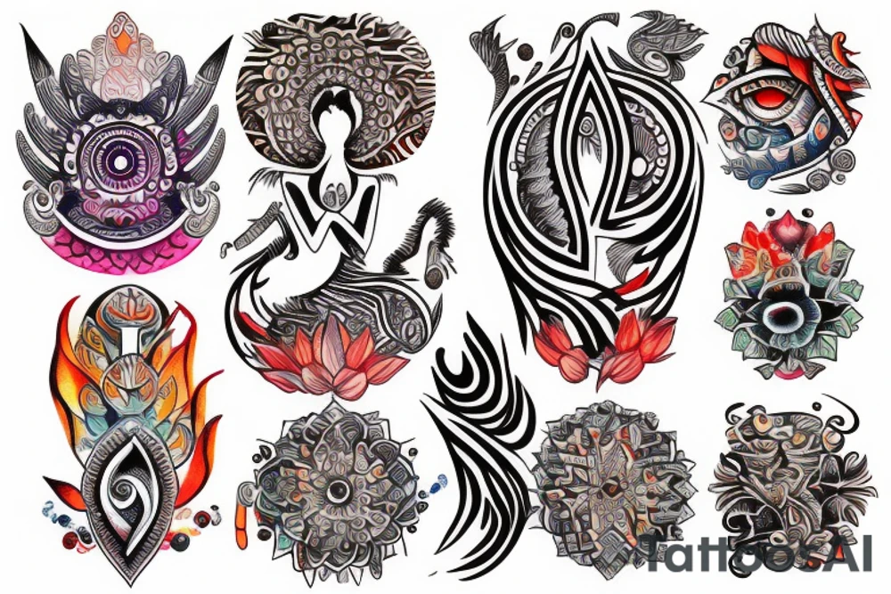 Watercolor tribal sleeve elegant ohm fenix tattoo idea