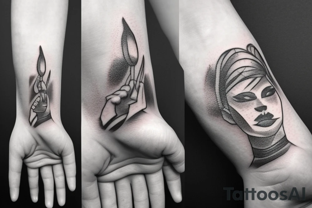 Girl, maska, hand, smoke tattoo idea