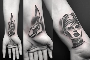 Girl, maska, hand, smoke tattoo idea