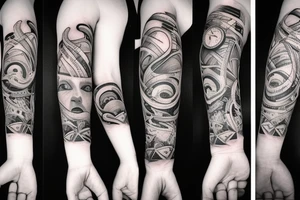Girl, maska, hand, smoke tattoo idea